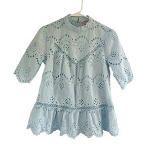 Adiva Powder Blue Eyelet A-line Top